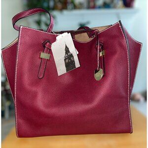 London Fog Shoulder Tote Bag Vegan Leather Burgundy Red NEW With Tags
